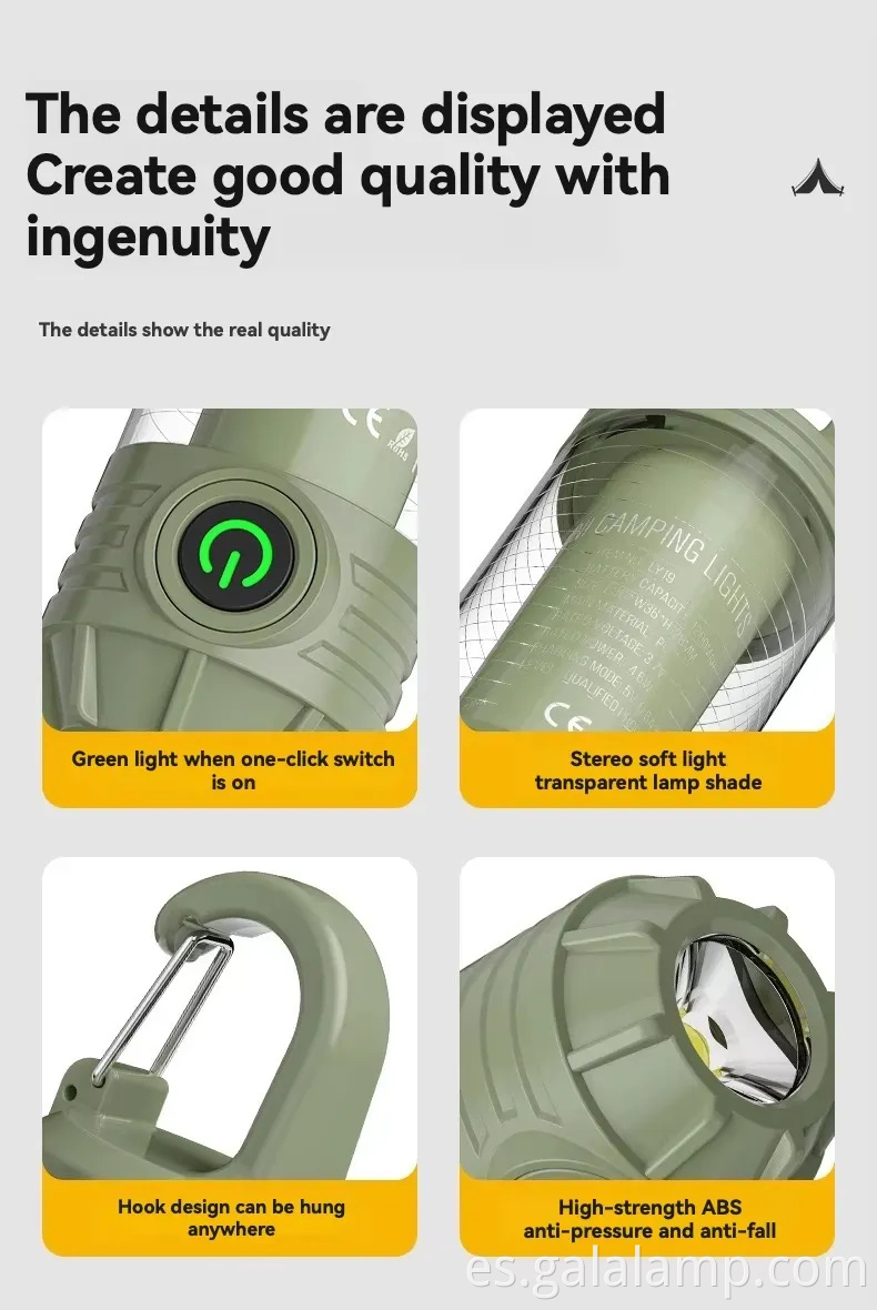 Luz de campamento al aire libre multi funcional, linterna portátil, fuerte, recargable